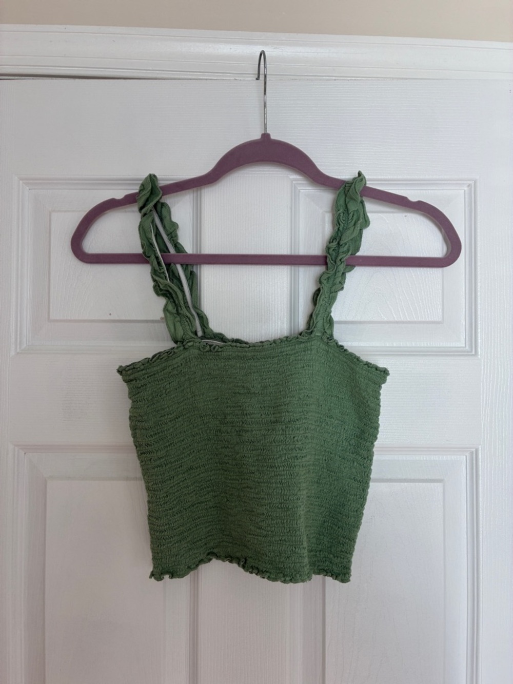 Aerie Size Small Green Smocked Ruffle-Strap Crop Top